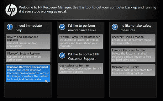 hp recovery manager windows 8