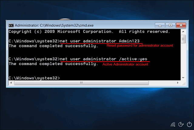 reset admin password for windows 10