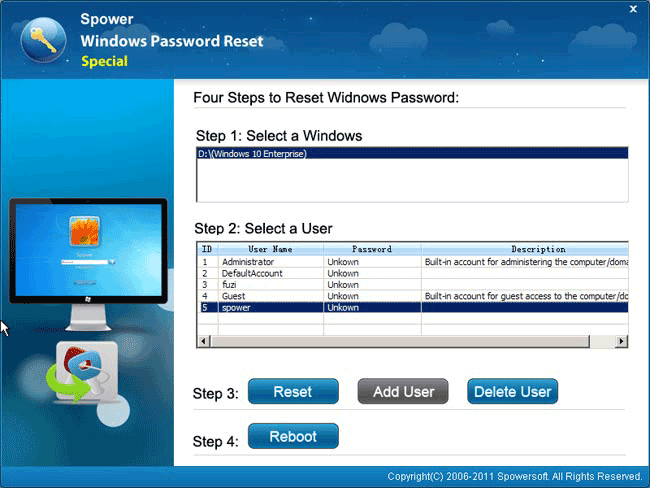 reset windows password without disk