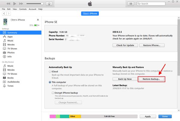 restore iCloud backup from iTunes