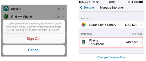 sign out iCloud account in iPhone