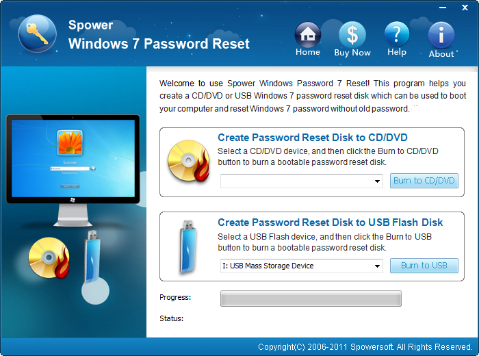 Click to view Windows 7 Password Reset 10PCs 3.0.0.3 screenshot