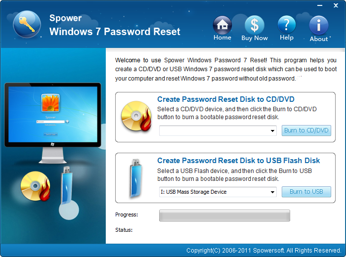 Click to view Spower Windows 7 Password Reset 3.0.0.3 screenshot