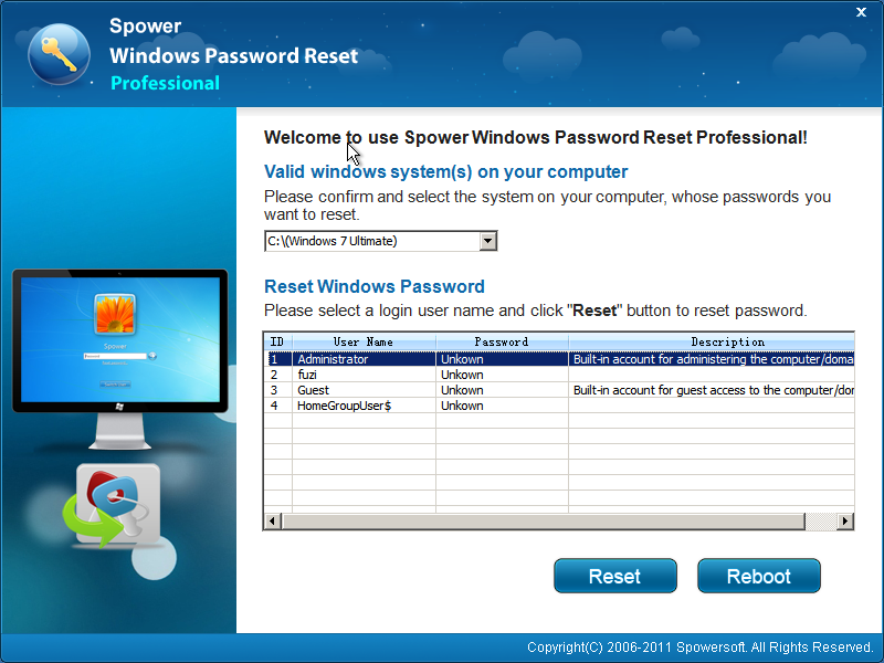 Click to view Windows Password Reset Unlimited 3.0.0.6 screenshot