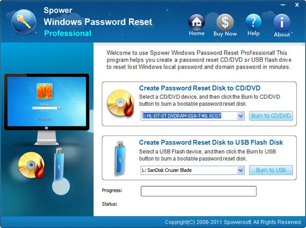 Windows password reset usb disk burn screenshot