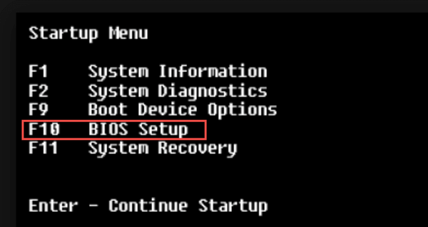 startup menu hp